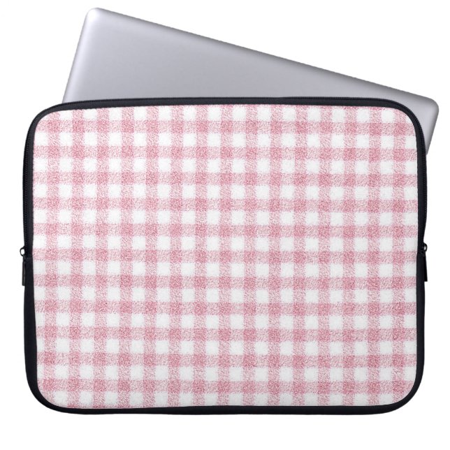 Samtiges Rosa-Weiß-Gingham-Charm Laptopschutzhülle (Vorderseite)