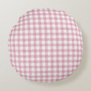 Samtiges Rosa-Weiß-Gingham-Charm Rundes Kissen