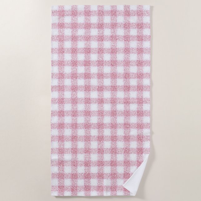 Samtiges Rosa-Weiß-Gingham-Charm Strandtuch (Vorderseite)