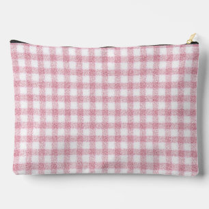 Samtiges Rosa-Weiß-Gingham-Charm Zubehörtasche