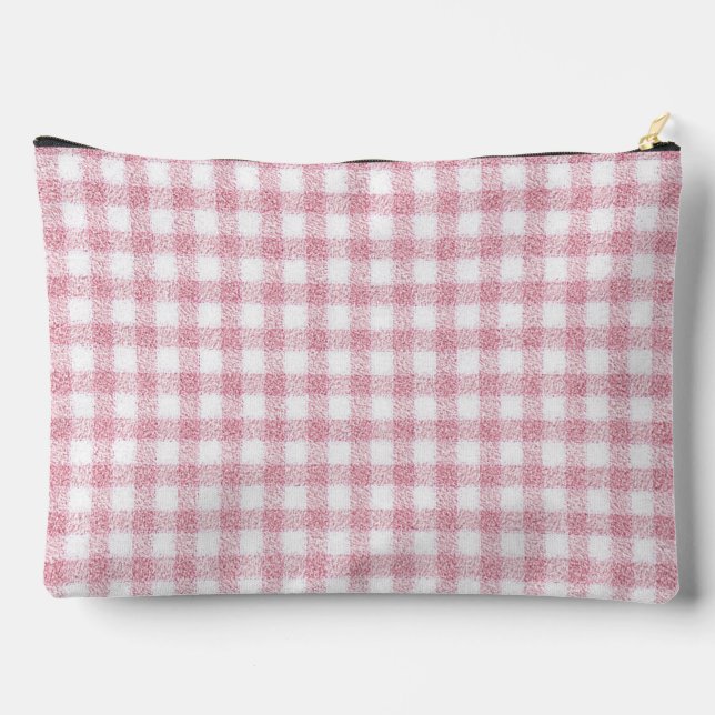 Samtiges Rosa-Weiß-Gingham-Charm Zubehörtasche (Rückseite)