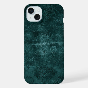 Samtiges Teal Damast Dunkelgrüner Grunge Barock iPhone 15 Plus Hülle