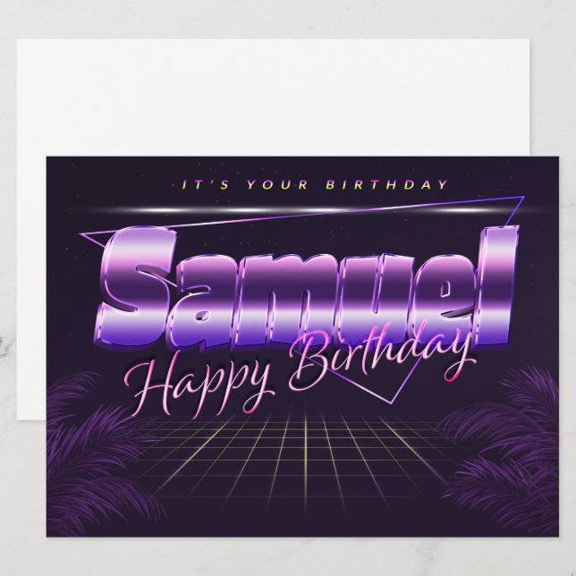Samuel prénom carte rétro lilas anniversaire (Devant / Derrière)