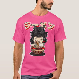 Samurai Anime Japanese Kawaii Cartoon Cat Eating R T-Shirt