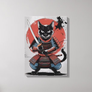 Samurai Armor Warrior Katzenposter, Black Cat Wall Leinwanddruck