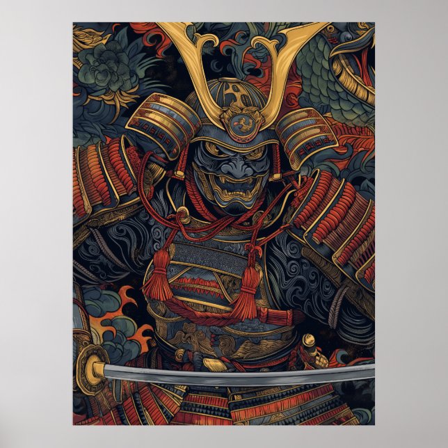Samurai Art Poster - Simple Art Style Inspiriert v (Vorne)