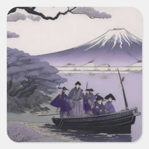 Samurai-Aufkleber Mount Fuji japanische Kunst Quadratischer Aufkleber