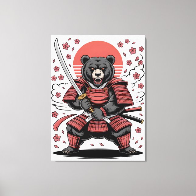 Samurai Bear Stretched Canvas Print Leinwanddruck (Vorderseite)