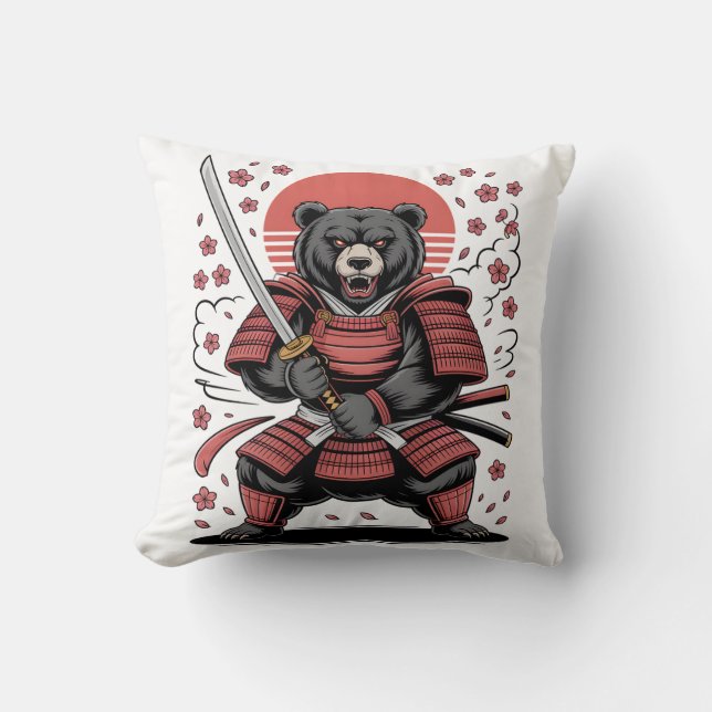 Samurai Bear Throw Pillow 16" x 16" Kissen (Vorderseite)