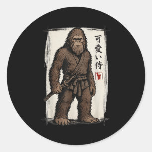 Samurai Bigfoot japanische Kunst Anime lustige Män Runder Aufkleber