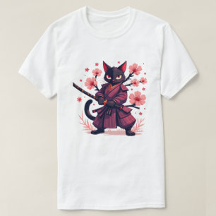 Samurai Black Cat Japanisch Aestheti Cherry Blosso T-Shirt