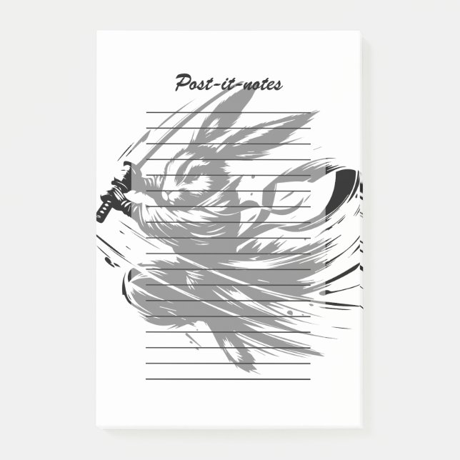 Samurai Bunny Black Ink Warrior Rabbit Post-it Klebezettel (Vorderseite)