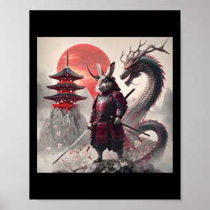 Samurai-Bunny-Hasen-Grafik-Krieger-Japanisches Kan Poster