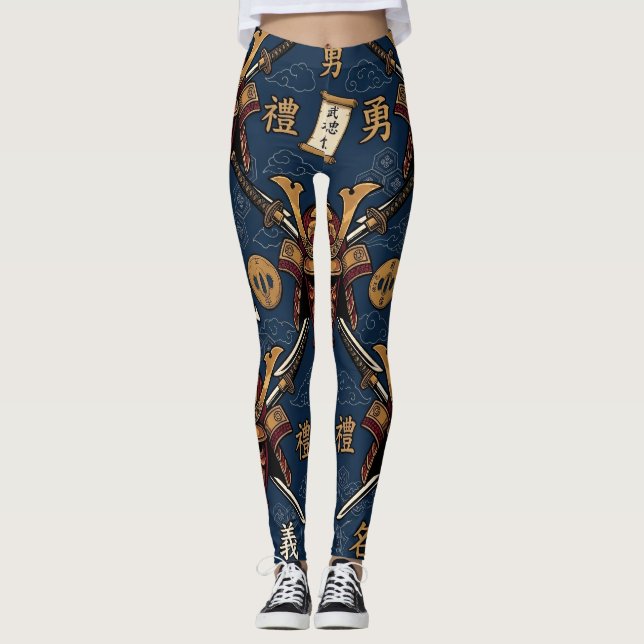 Samurai-Bushido-Code-Tugenden nahtloses Muster Leggings (Vorderseite)