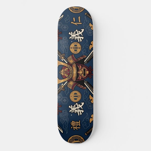 Samurai Bushido-Code Tugenden nahtloses Muster Skateboard (Vorderseite)