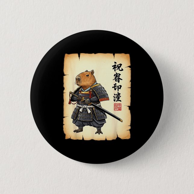 Samurai Capybara Japanese Art Vintage Graphic Funn Button (Vorderseite)