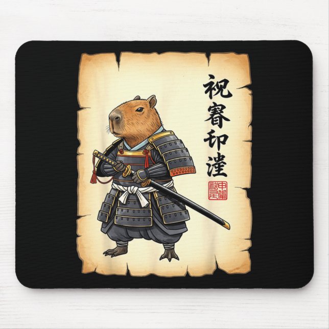 Samurai Capybara Japanese Art Vintage Graphic Funn Mousepad (Vorne)