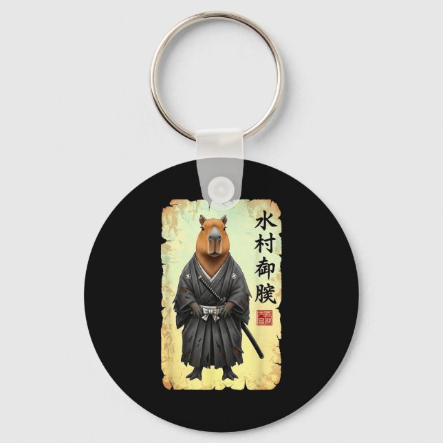 Samurai Capybara Japanese Art Vintage Graphic Funn Schlüsselanhänger (Vorderseite)