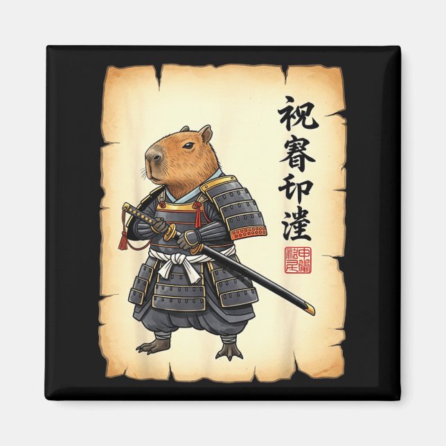 Samurai Capybara Japanische Kunst Vintage Grafik L Magnet (Vorne)