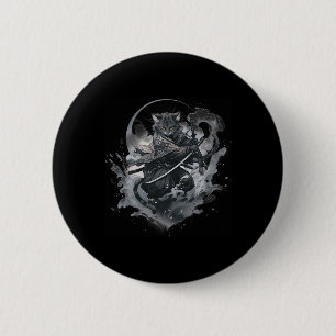 Samurai Cat Anime Japanisch Ninja Warrior Ästhetik Button