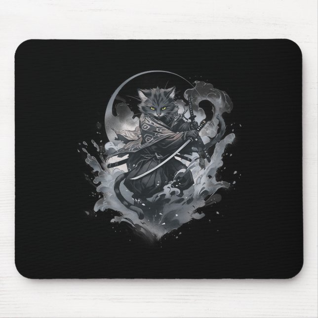 Samurai Cat Anime Japanisch Ninja Warrior Ästhetik Mousepad (Vorne)