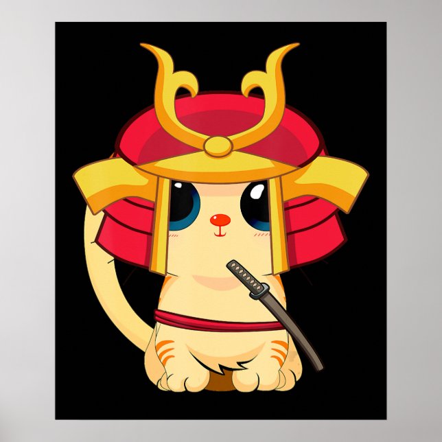 Samurai Cat Cute Japanese Anime Cosplay Halloween Poster (Vorne)