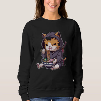 Samurai Cat Eating Ramen Kawaii Ninja Japanese Ani Sweatshirt