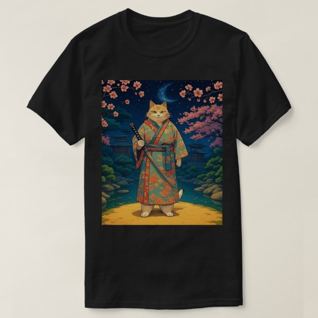 Samurai Cat in einem Kimono T-Shirt (Design vorne)