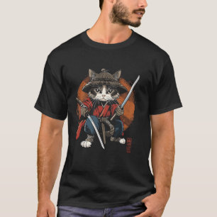 Samurai Cat Japan Warrior Katana Sword Anime Graph T-Shirt