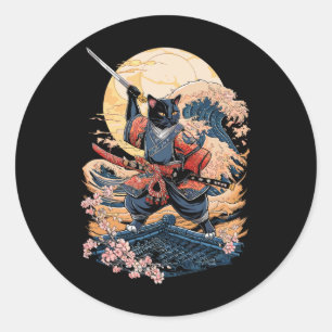 Samurai Cat Japanese Cat Anime Ninja Runder Aufkleber