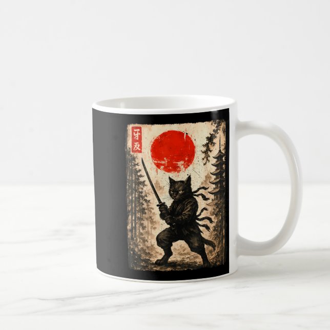 Samurai Cat Japanese Mens Boys Kids Graphic Anime  Kaffeetasse (Rechts)