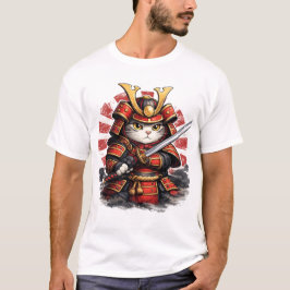 Samurai Cat Japanese Warrior Anime Design T-Shirt