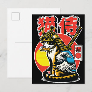 Samurai Cat Japanese Wave – Kühner Krieger Postkar Postkarte