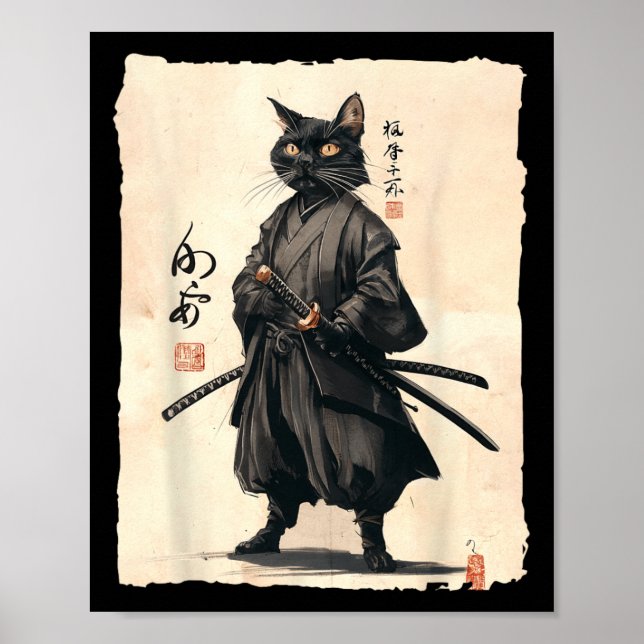 Samurai Cat Japanisch Anime Cat Lover Funny für Mä Poster (Vorne)