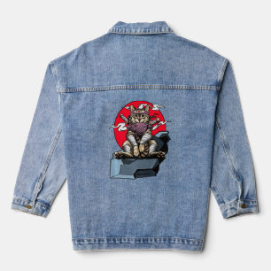 Samurai Cat Japanisch Katana Warrior Ninja Sword V Jeansjacke