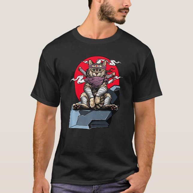 Samurai Cat Japanisch Katana Warrior Ninja Sword V T-Shirt (Vorderseite)