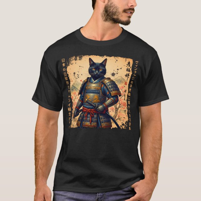 Samurai Cat Japanische Katze Warrior anime Katze J T-Shirt (Vorderseite)