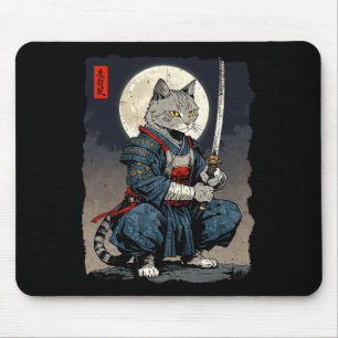 Samurai Cat Japanischer Retro-Kämpfer Cat Moon Uki Mousepad