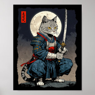 Samurai Cat Japanischer Retro-Kämpfer Cat Moon Uki Poster