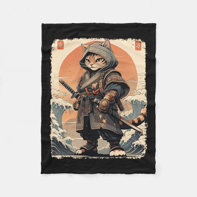 Samurai Cat Katana Full Gear Warrior Kämpfer Japan Fleecedecke (Vorderseite)