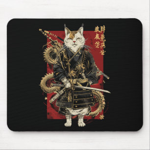 Samurai Cat mit Dragon japanisches Kanji Mousepad