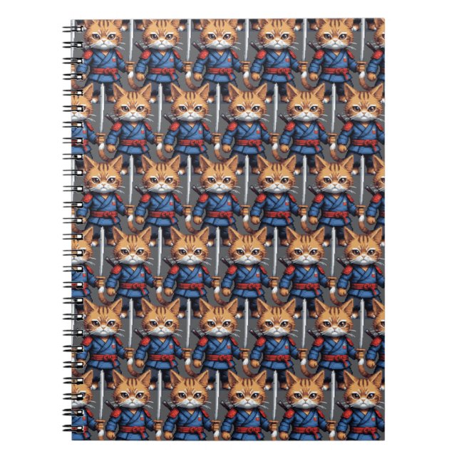 Samurai Cat Pixel Art Notizblock (Vorderseite)