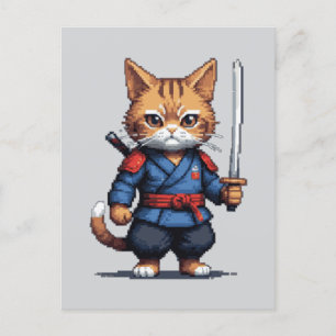 Samurai Cat Pixel Art Postkarte