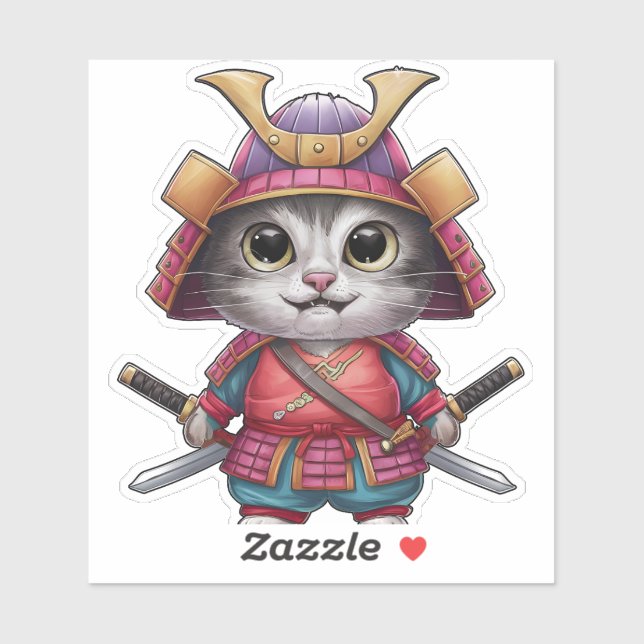 Samurai Cat Sticker - Fierce und Adorable Warrior (Blatt)