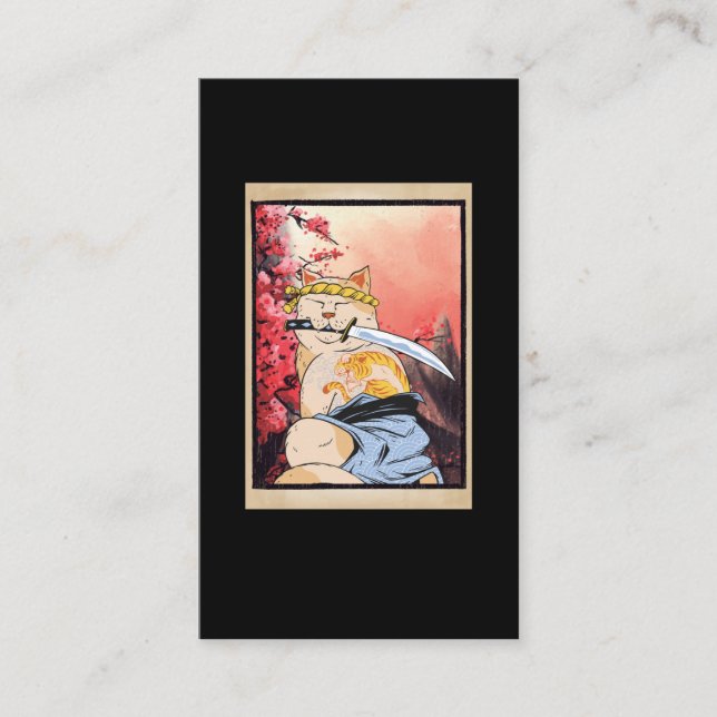 Samurai Cat Swordsman Ninja Kitten Japanisch Visitenkarte (Vorderseite)