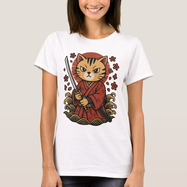 Samurai Cat T - Shirt | Japanische Anime Warrior C (Vorderseite)