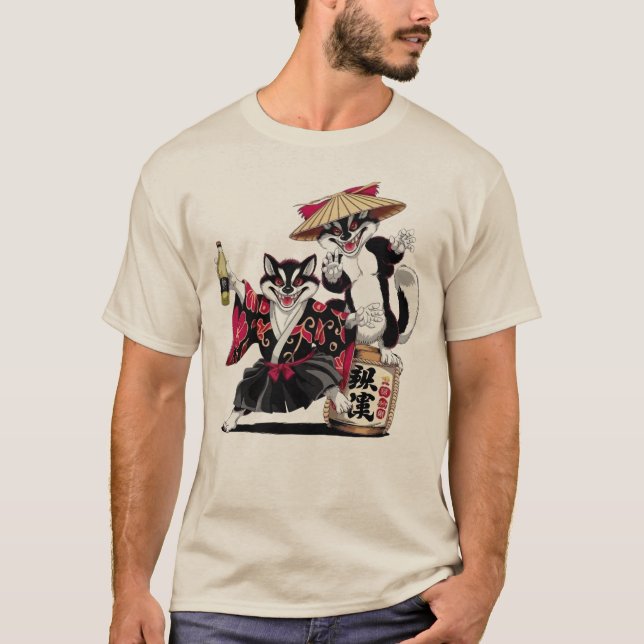 Samurai Cats Sake Party T-Shirt (Vorderseite)