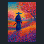 Samurai Cherry Blossom Pointillism Art Poster<br><div class="desc">Colorful pointillist painting of a samurai standing beneath blooming cherry blossom trees at sunset. Thousands of vibrant dots form a luminous neo-impressionist landscape inspired by Japanese culture and traditional warrior symbolism.</div>