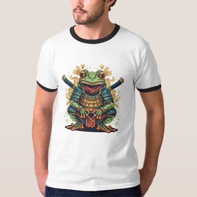 Samurai-Frosch-Krieger Basic Ringer T-Shirt (Vorderseite)