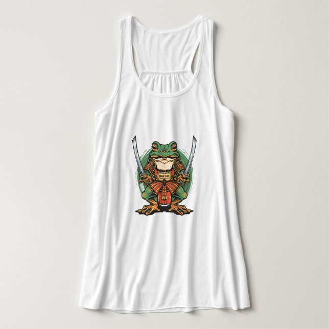 Samurai-Frosch-Krieger Flowy Racerback Tank Top (Design Vorderseite)